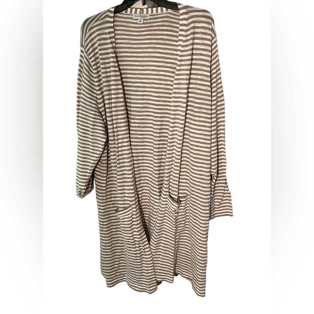 Kim Rogers Women’s Open Front Striped Long Sleeve Plus Size Cardigan